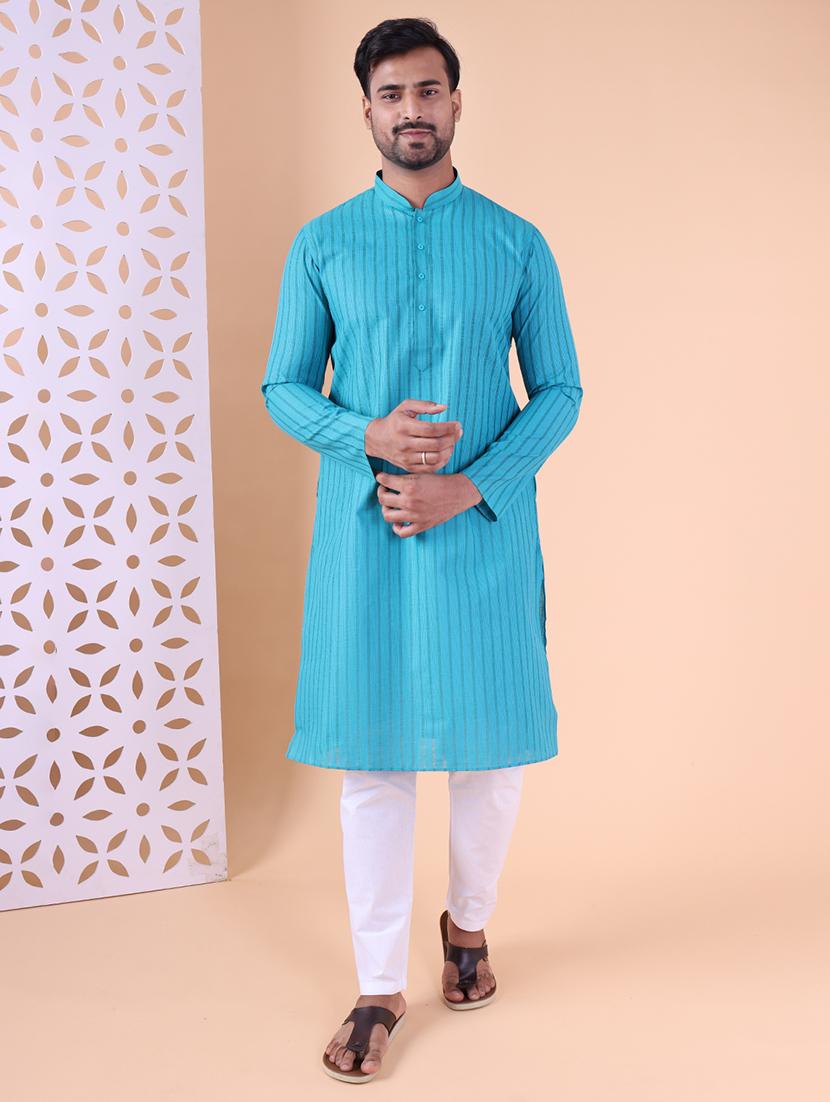 men striped mandarin neck kurta pyjama ethnic wear set - 22027374 -  Standard Image - 1