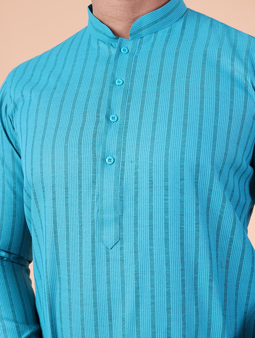 men striped mandarin neck kurta pyjama ethnic wear set - 22027374 - Standard Image - 4