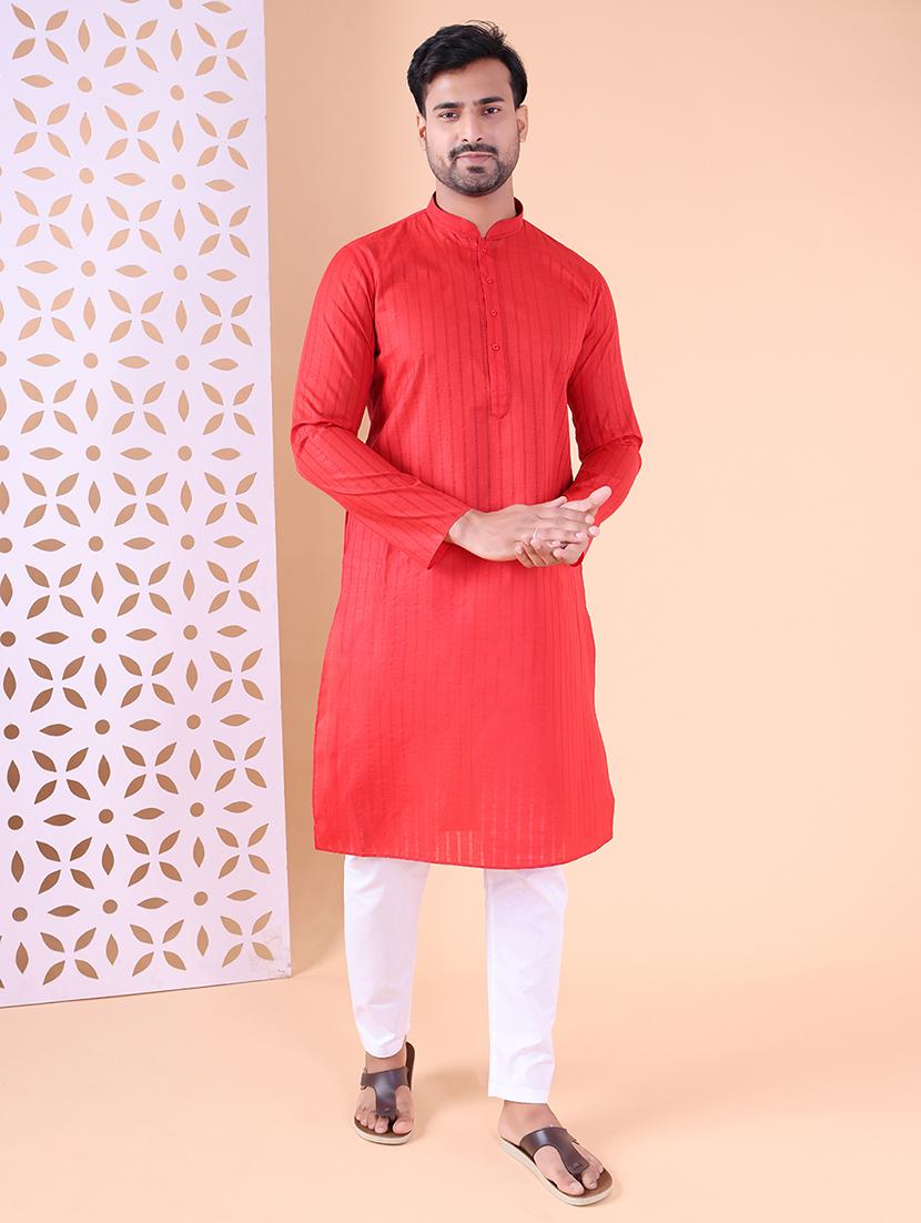 men striped mandarin neck kurta pyjama ethnic wear set - 22027375 -  Standard Image - 1