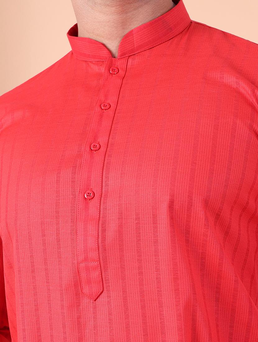 men striped mandarin neck kurta pyjama ethnic wear set - 22027375 - Standard Image - 4
