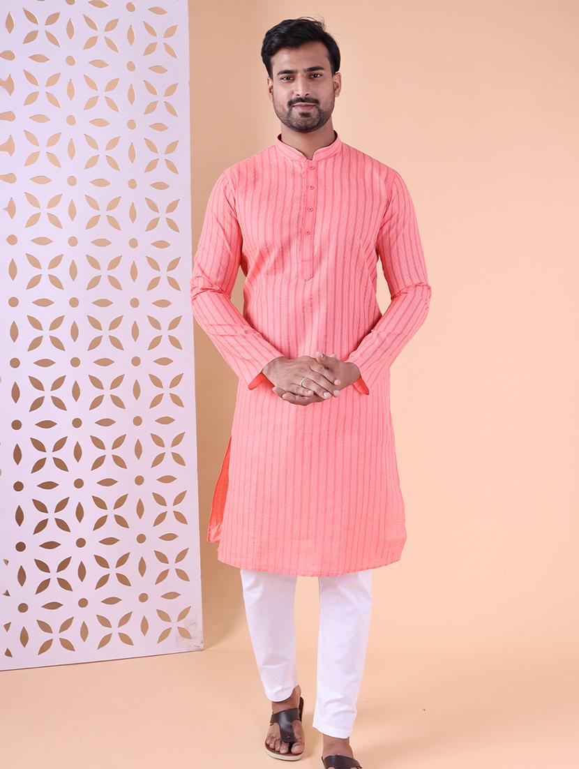 men striped mandarin neck kurta pyjama ethnic wear set - 22027376 -  Standard Image - 1