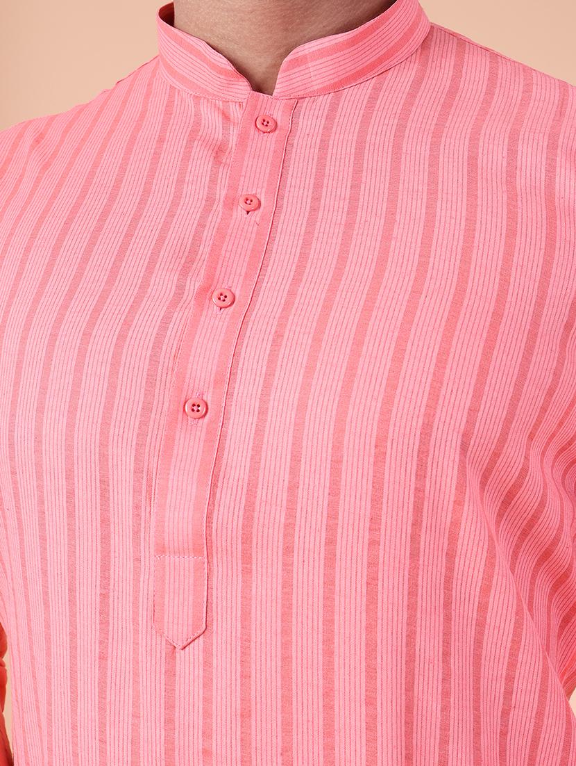 men striped mandarin neck kurta pyjama ethnic wear set - 22027376 - Standard Image - 4