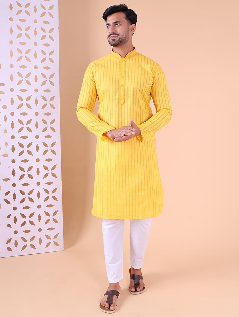 men striped mandarin neck kurta pyjama ethnic wear set - 22027377 -  Standard Image - 1