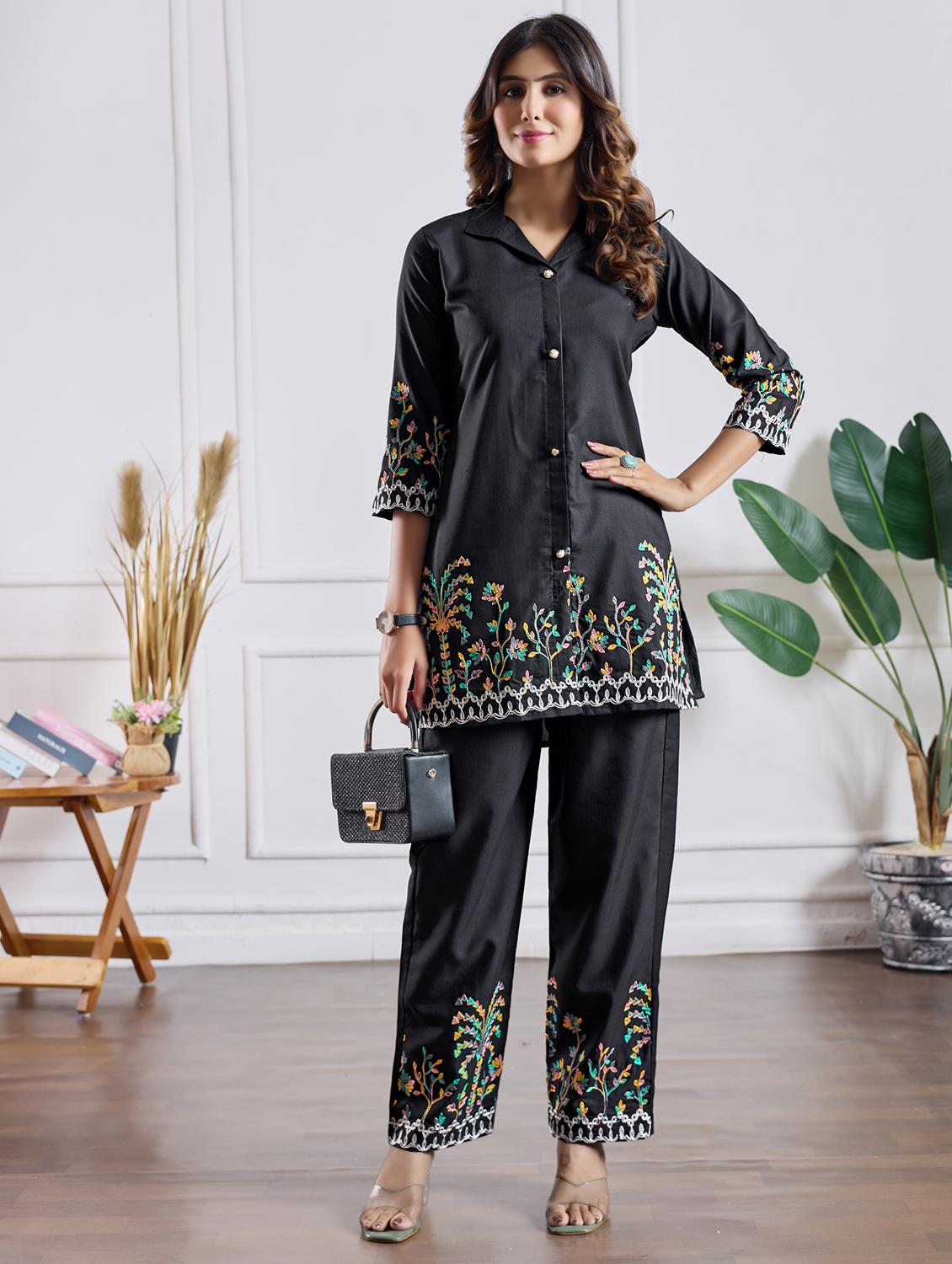 women embroidered three quarter sleeve ethnic co-ord set - 22027379 -  Standard Image - 1