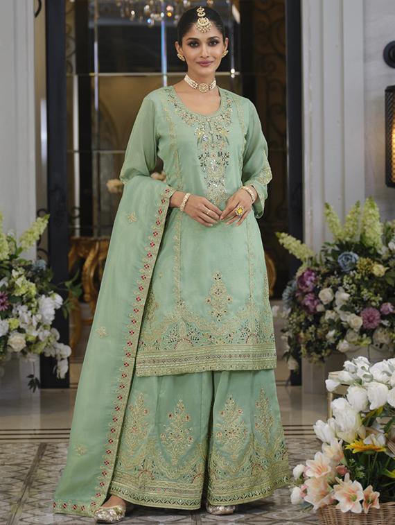 women embroidered long sleeve kurta sharara with dupatta set - 22027407 - Standard Image - 1