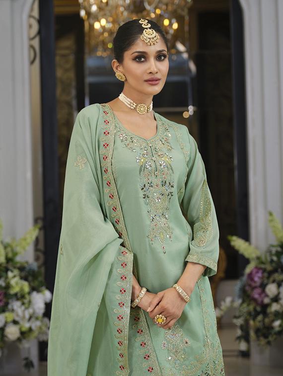women embroidered long sleeve kurta sharara with dupatta set - 22027407 - Standard Image - 4