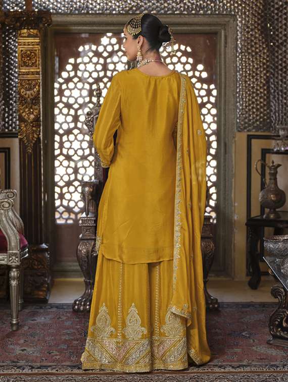 women embroidered three quarter sleeve kurta sharara with dupatta set - 22027408 - Standard Image - 4