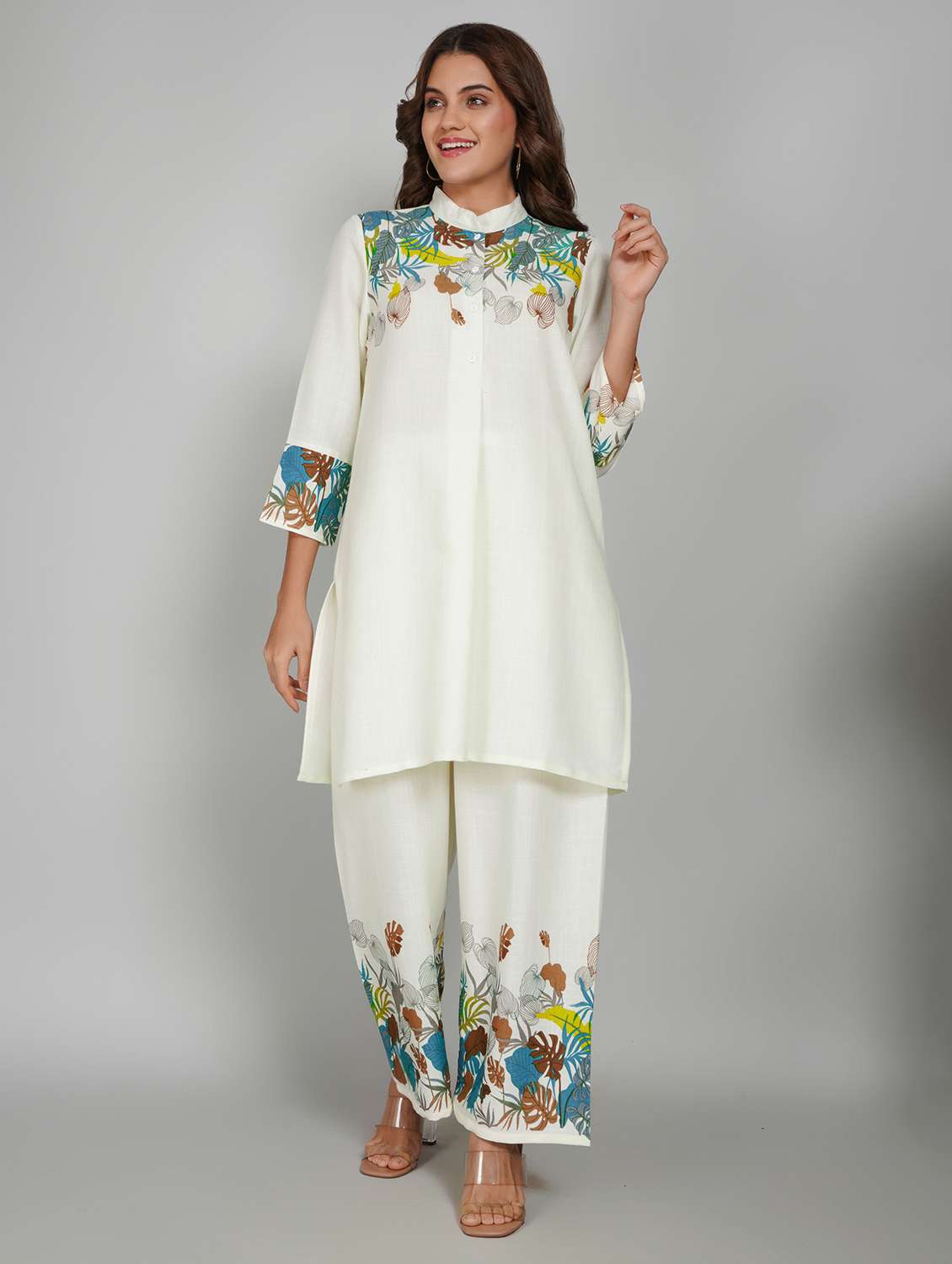 women printed three quarter sleeve ethnic co-ord set - 22027443 - Standard Image - 1