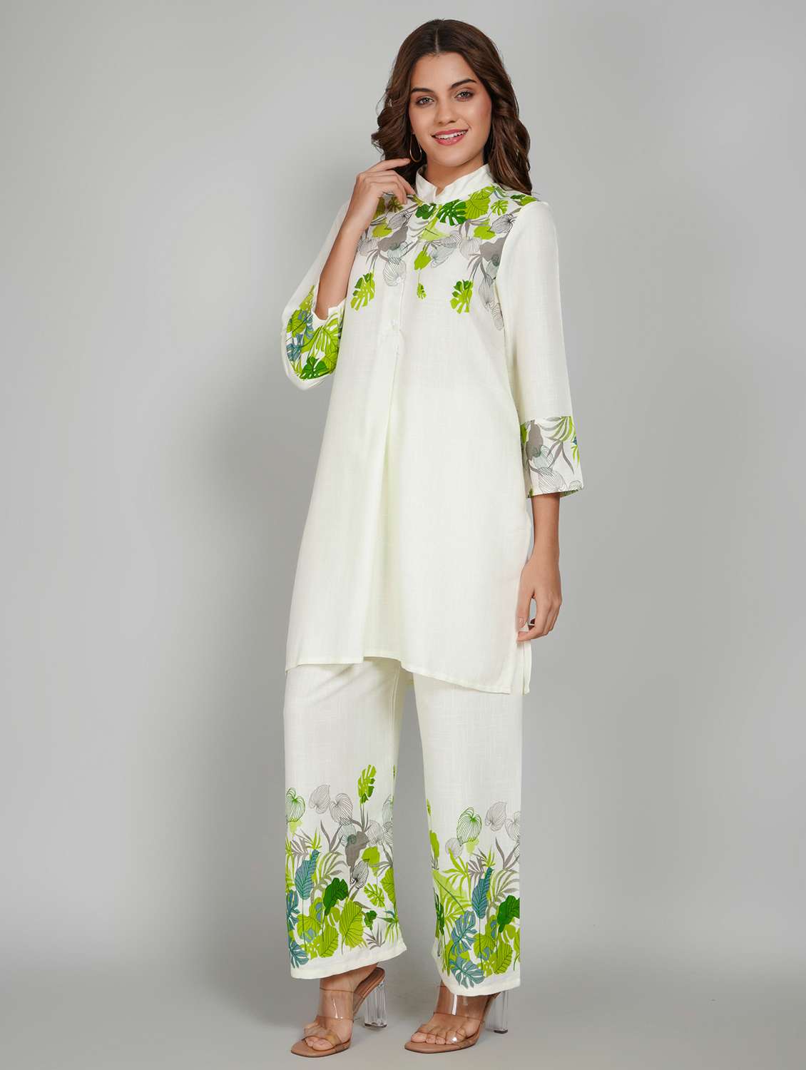 women printed three quarter sleeve ethnic co-ord set - 22027444 - Standard Image - 1