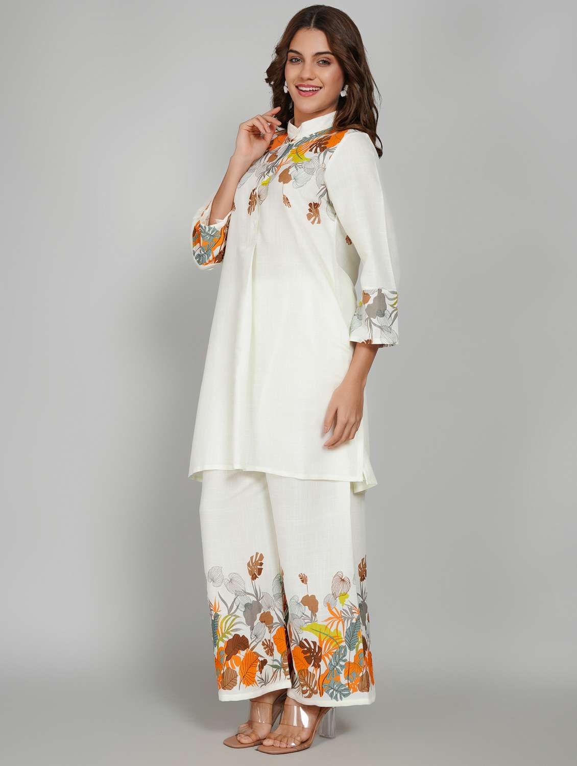 women printed three quarter sleeve ethnic co-ord set - 22027445 -  Standard Image - 1