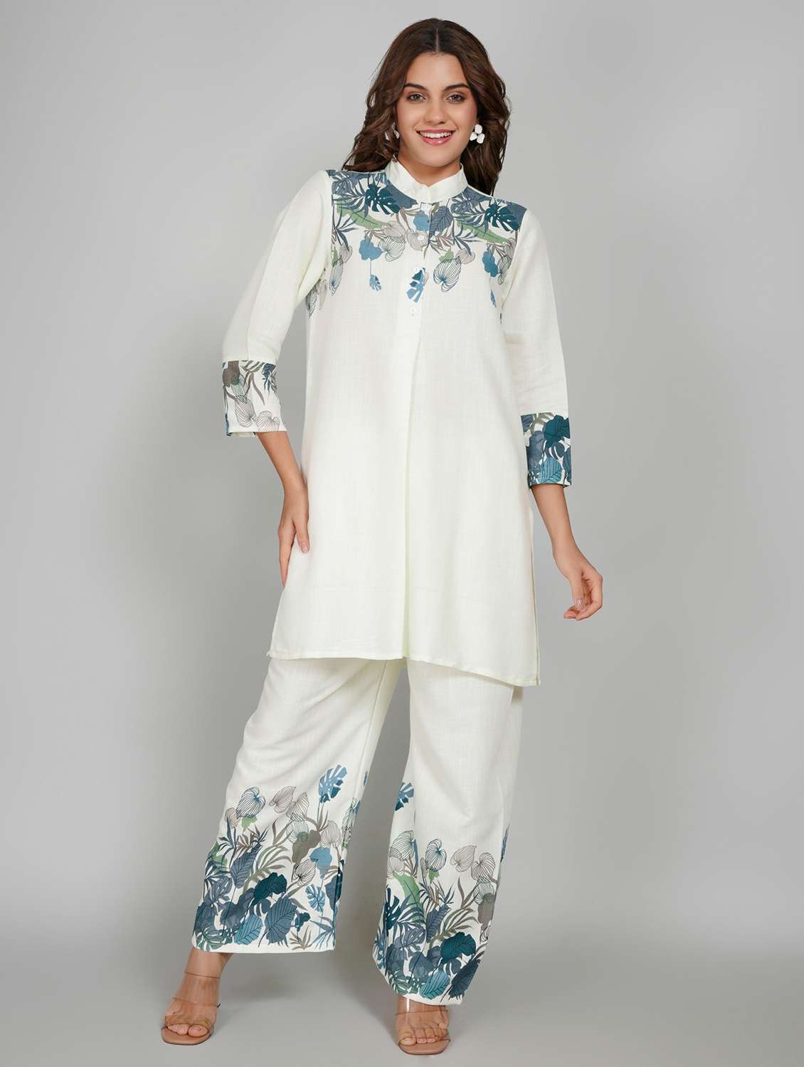 women printed three quarter sleeve ethnic co-ord set - 22027446 -  Standard Image - 1
