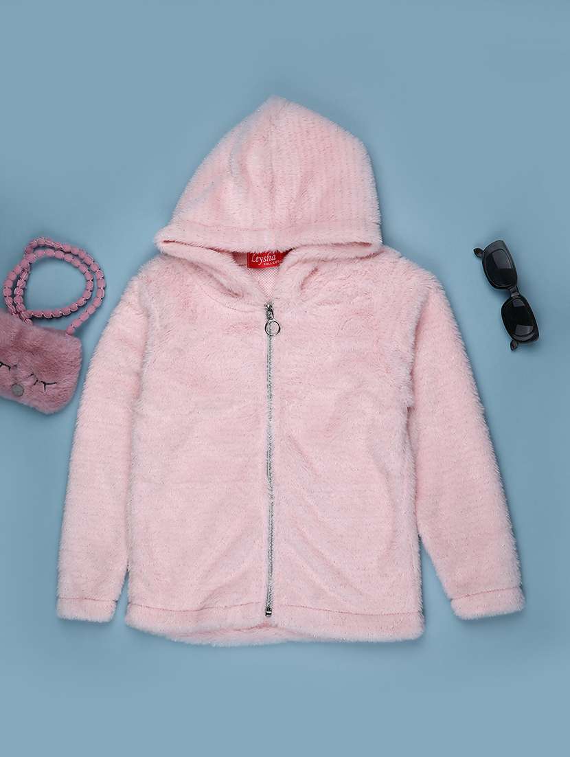 girls solid long sleeve hooded sweatshirt