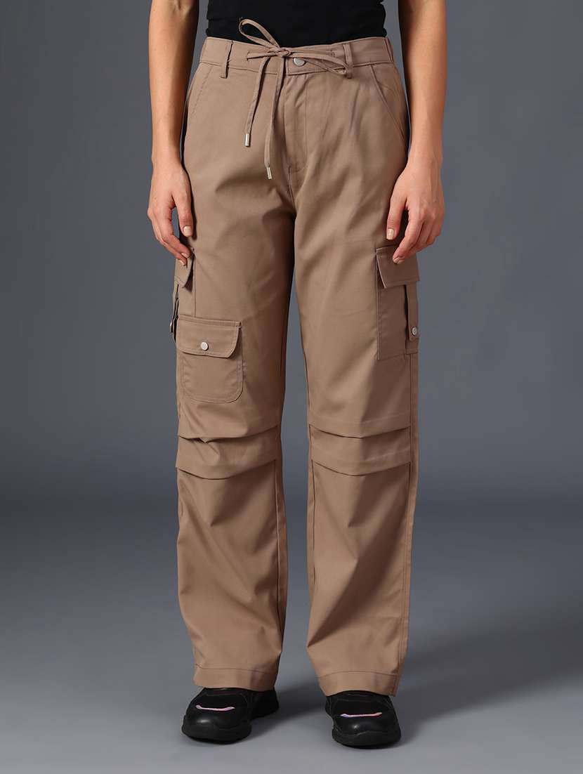 women solid mid rise parachute pant - 22027953 -  Standard Image - 1