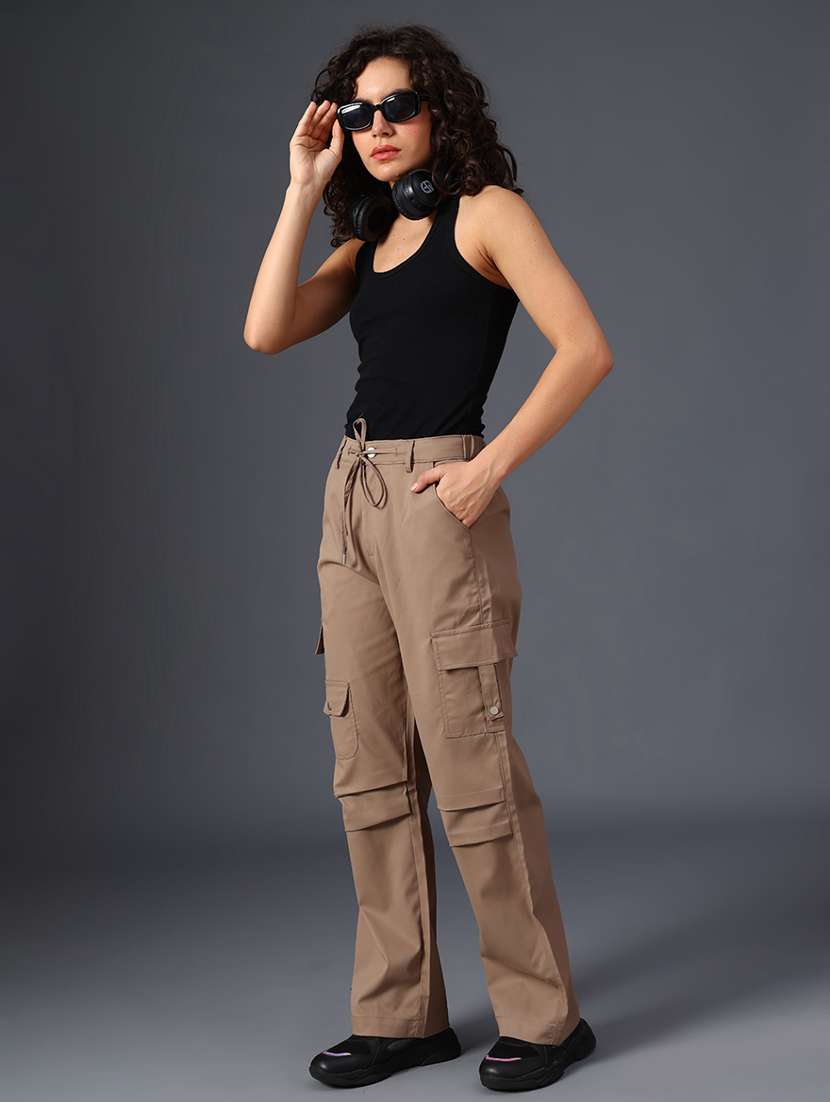 women solid mid rise parachute pant - 22027953 -  Standard Image - 4