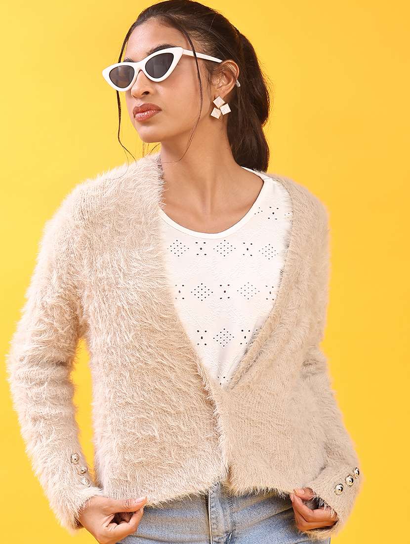 women solid long sleeve cardigan