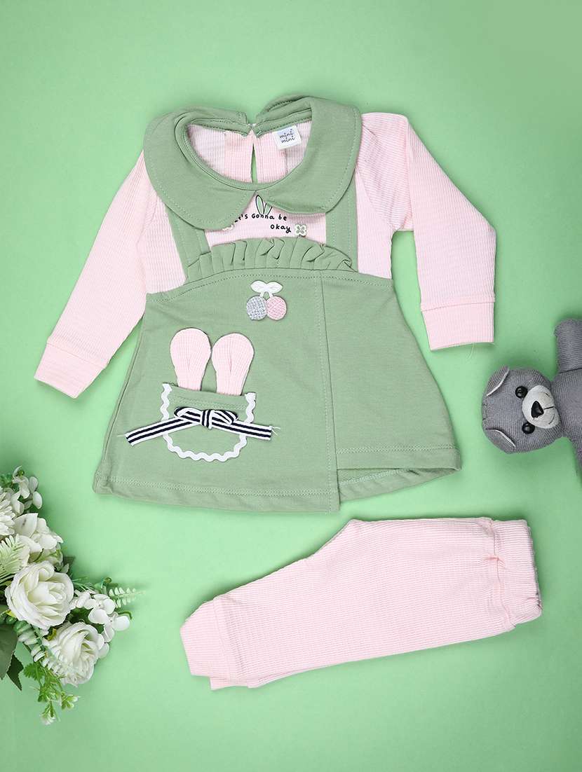girls solid  round neck full length set