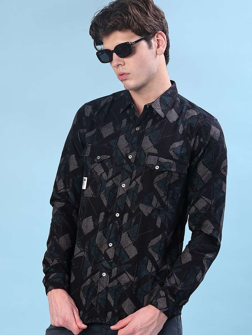 men printed long sleeve regular fit casual shirt