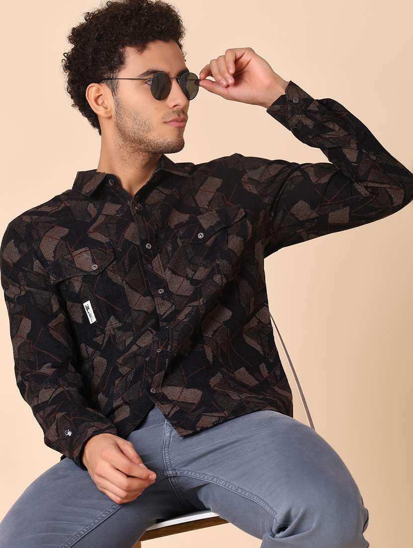 men printed long sleeve regular fit casual shirt