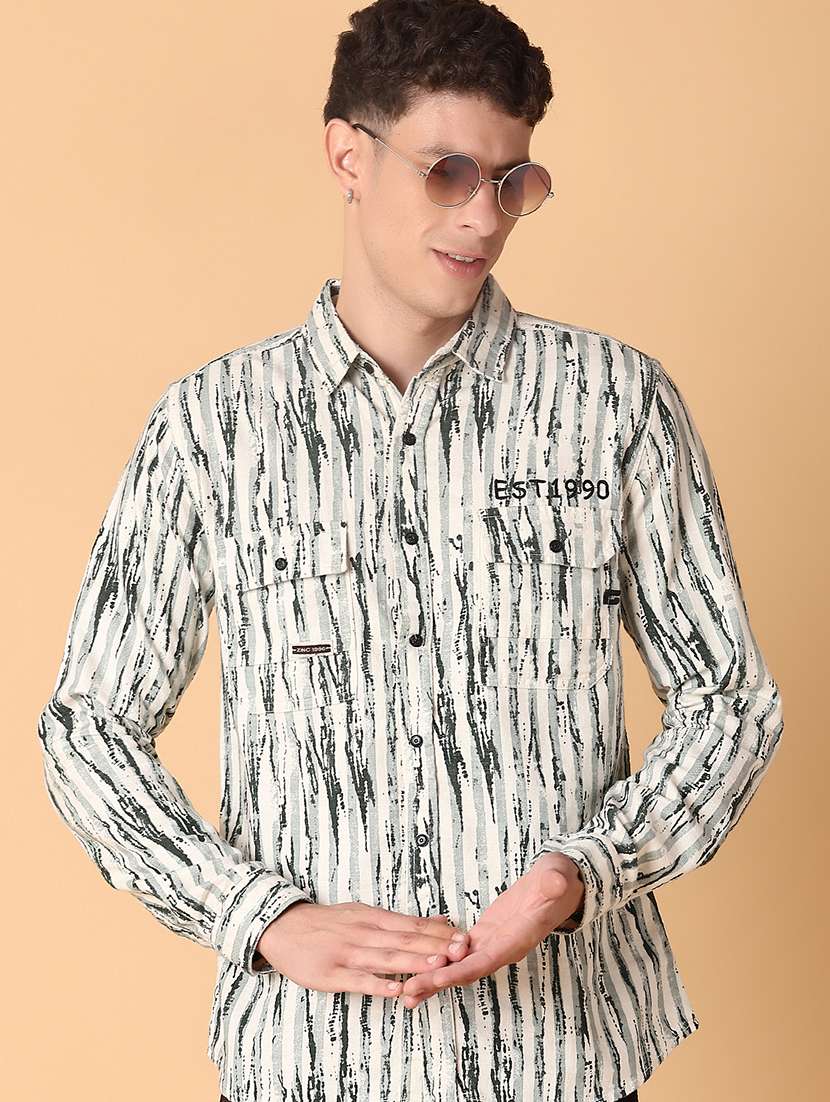 men printed long sleeve slim fit casual shirt