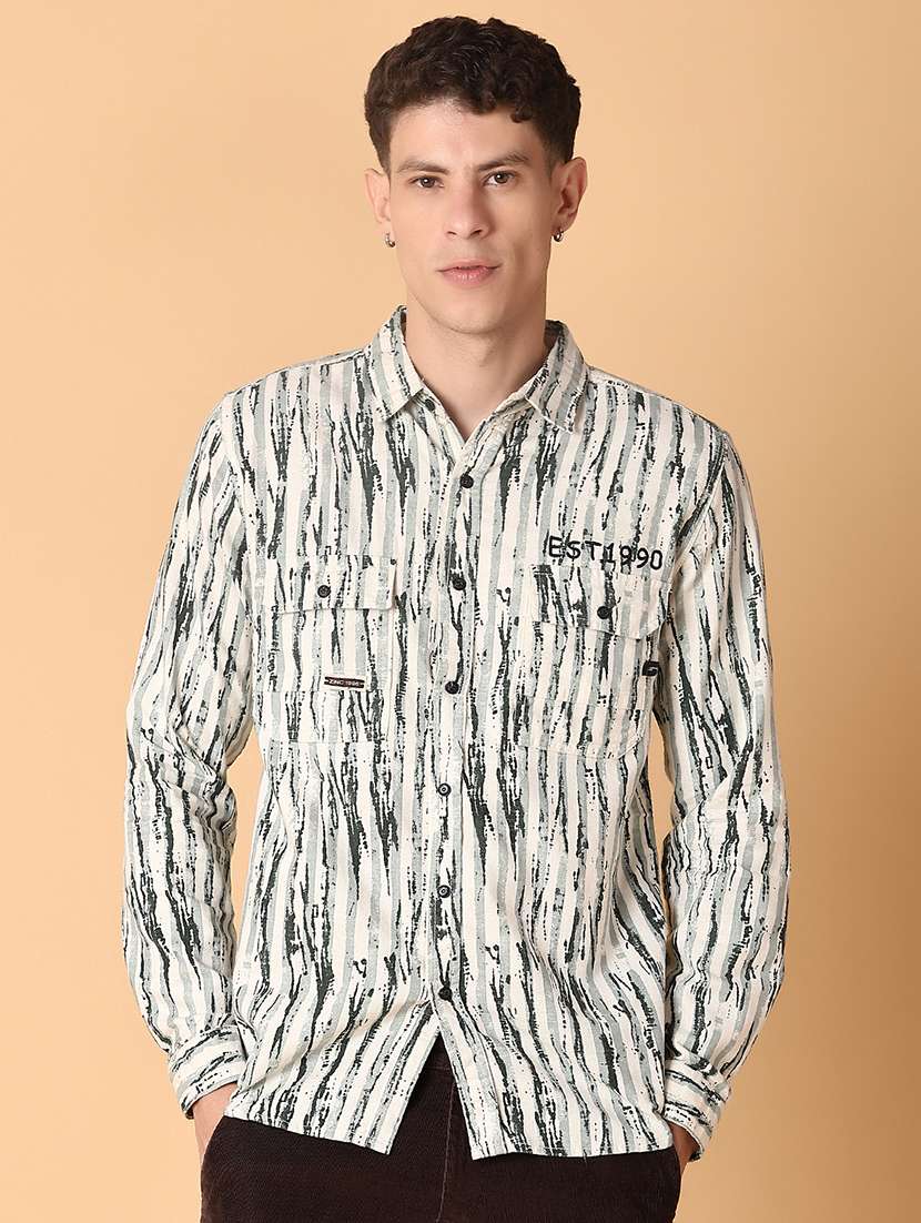 men printed long sleeve slim fit casual shirt - 22028095 -  Standard Image - 1