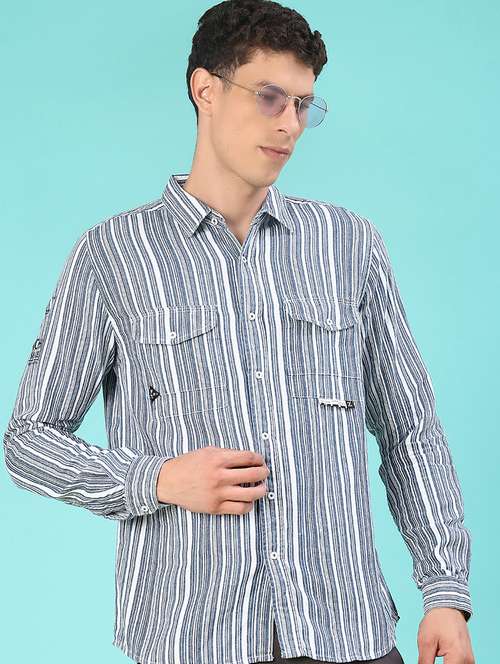 men striped long sleeve regular fit casual shirt - 22028096 - Standard Image - 0