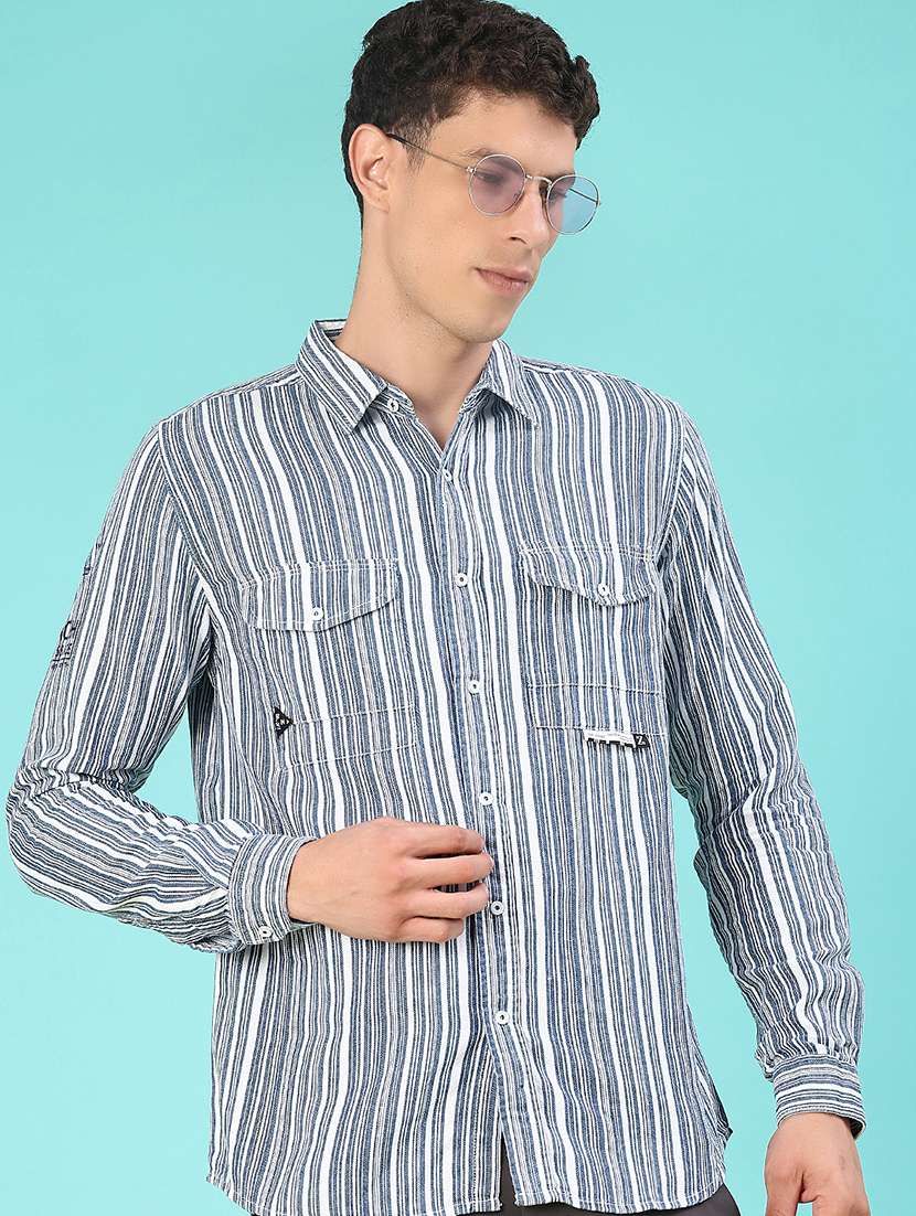 men striped long sleeve regular fit casual shirt - 22028096 - Zoom Image - 0