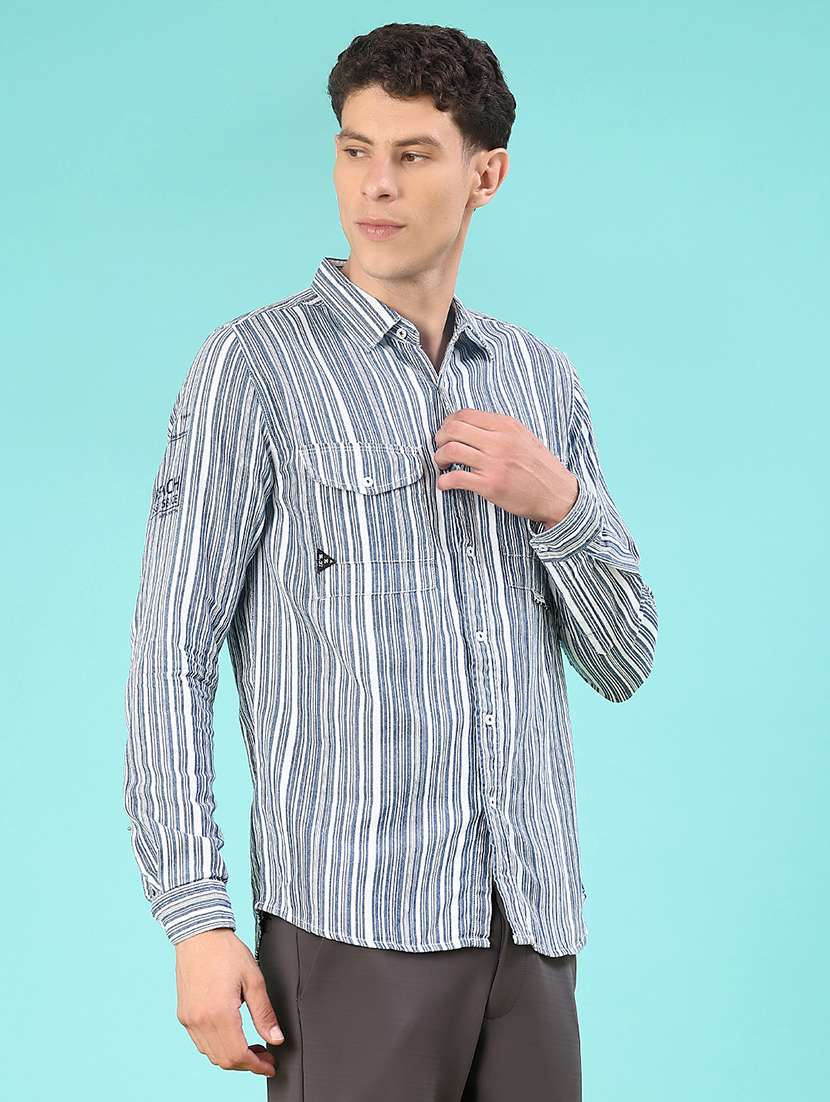 men striped long sleeve regular fit casual shirt - 22028096 - Standard Image - 1