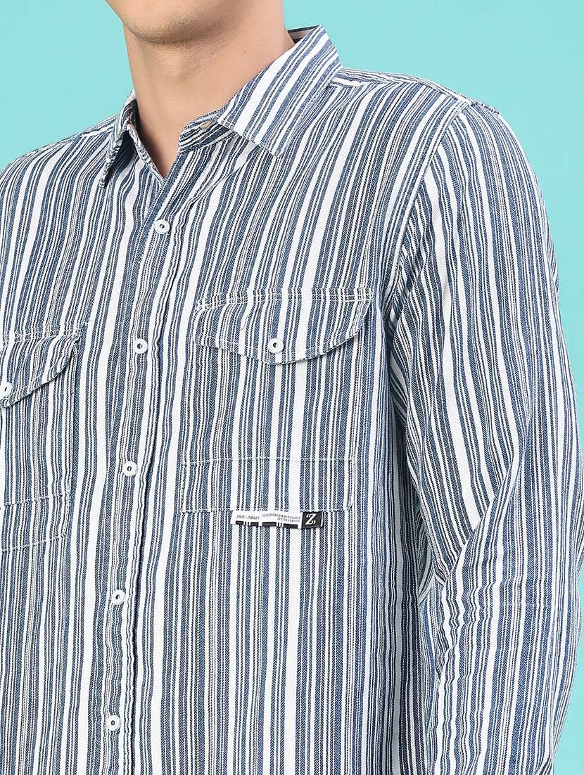 men striped long sleeve regular fit casual shirt - 22028096 - Standard Image - 4