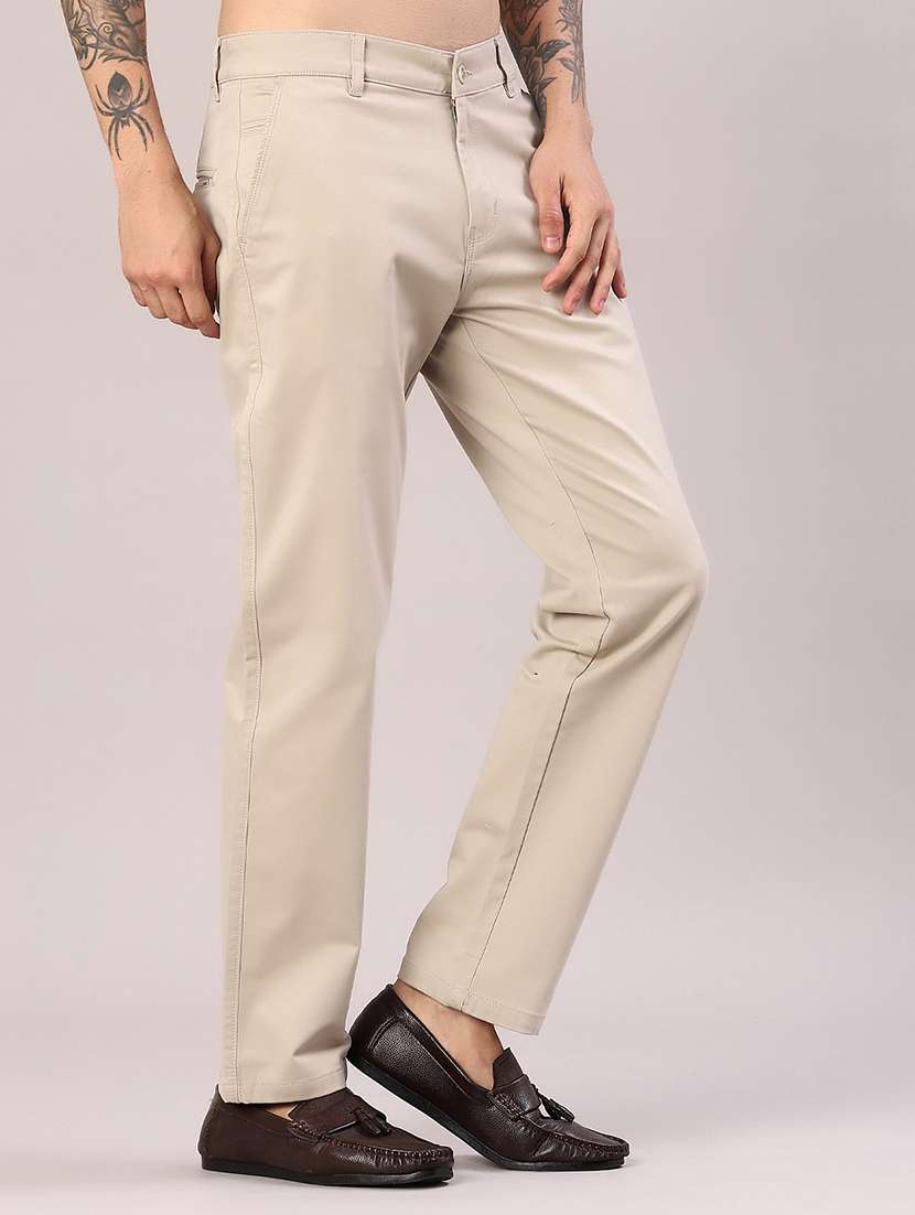 men solid mid rise flat front casual trouser - 22028206 -  Standard Image - 1