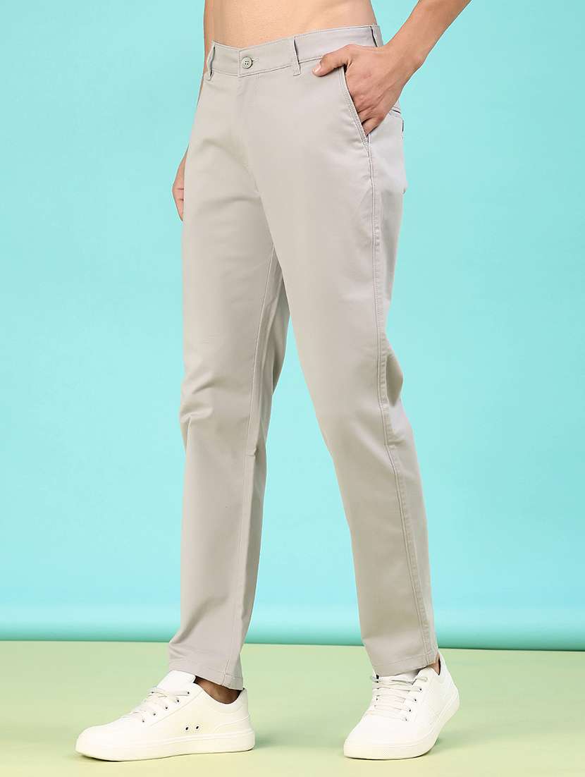 men solid mid rise flat front casual trouser - 22028207 -  Standard Image - 1