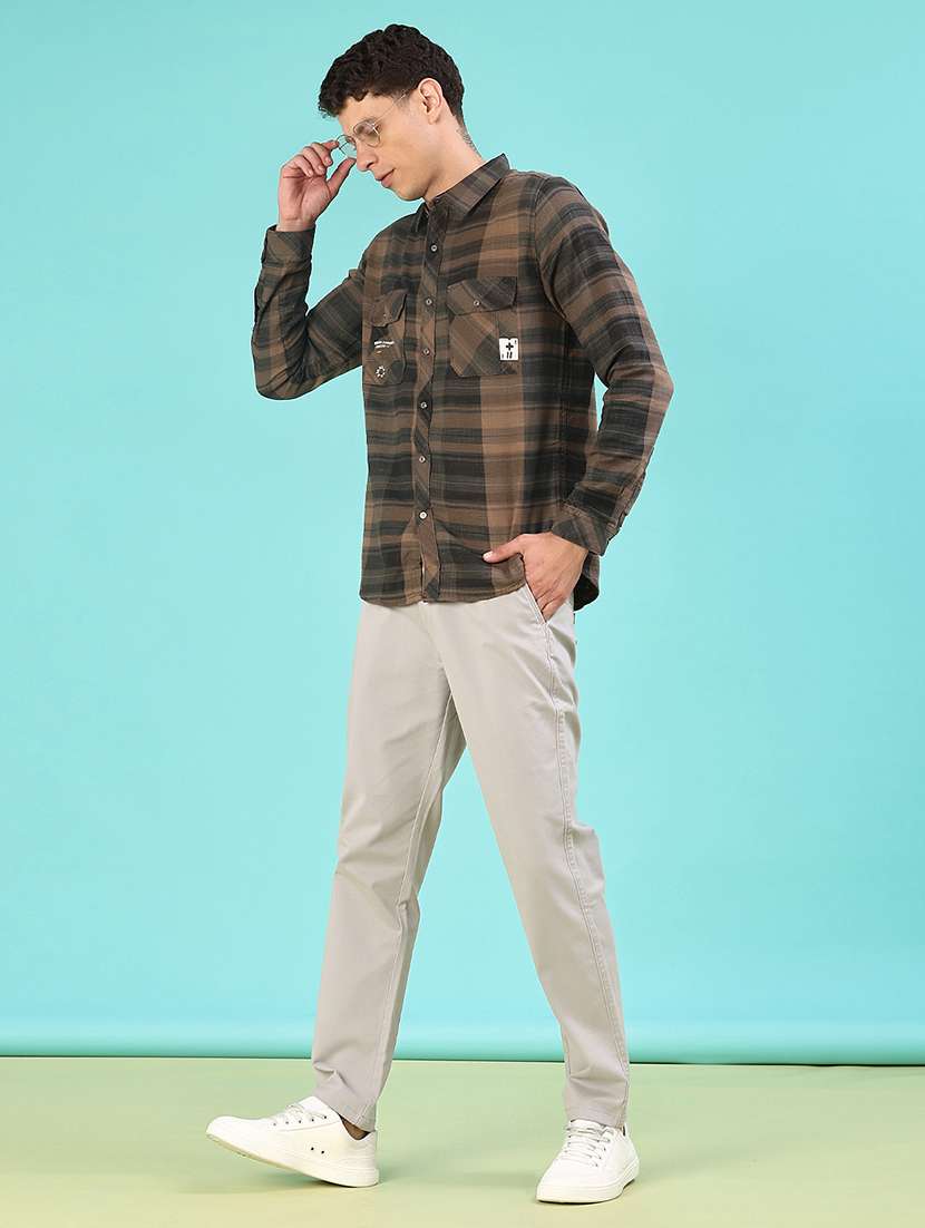 men solid mid rise flat front casual trouser - 22028207 -  Standard Image - 4