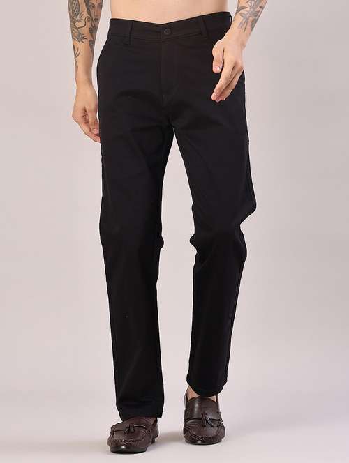 men solid mid rise flat front casual trouser - 22028208 - Standard Image - 0