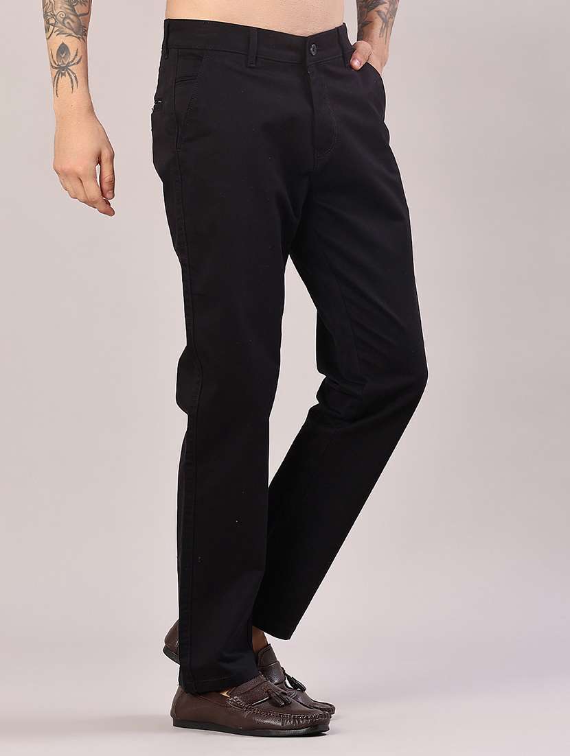 men solid mid rise flat front casual trouser - 22028208 - Standard Image - 1