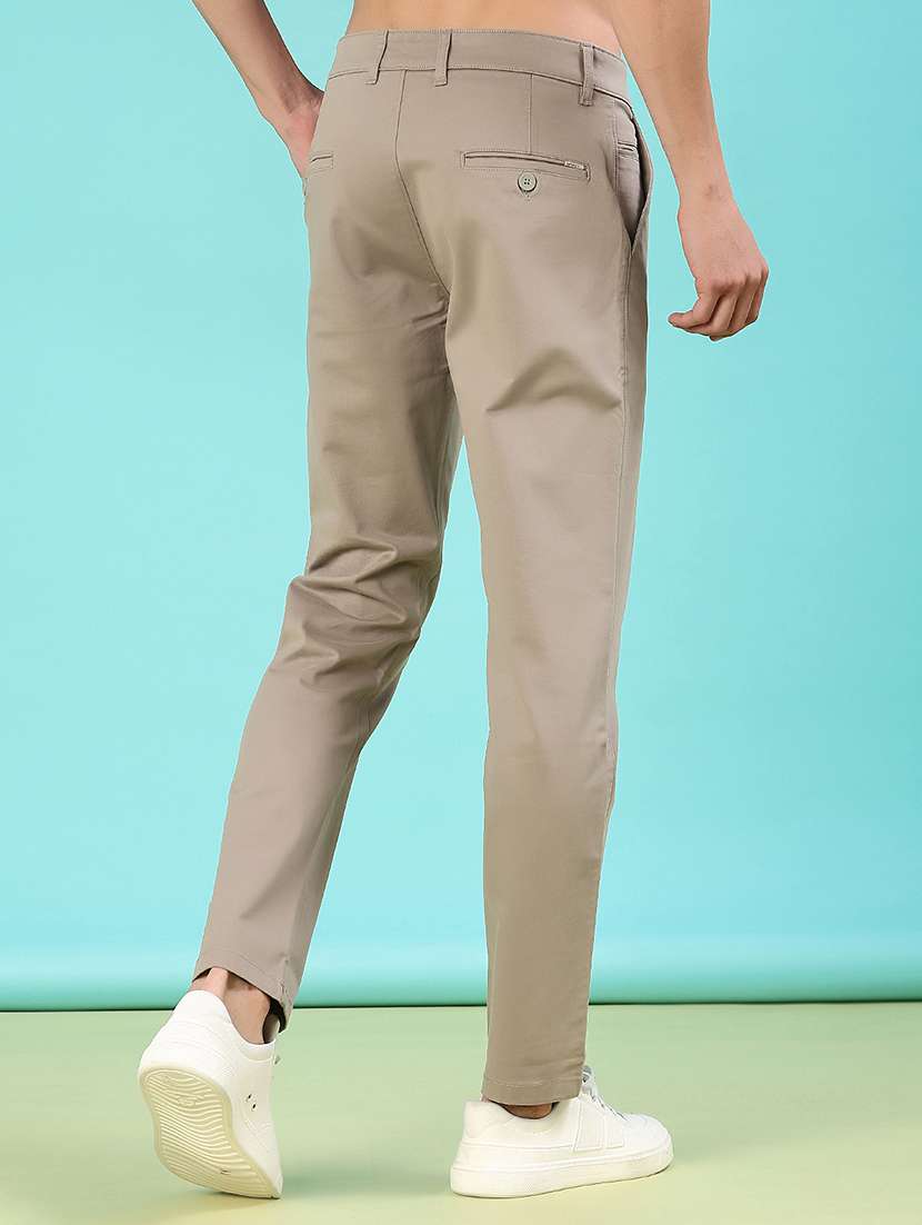men solid mid rise flat front casual trouser - 22028209 -  Standard Image - 1
