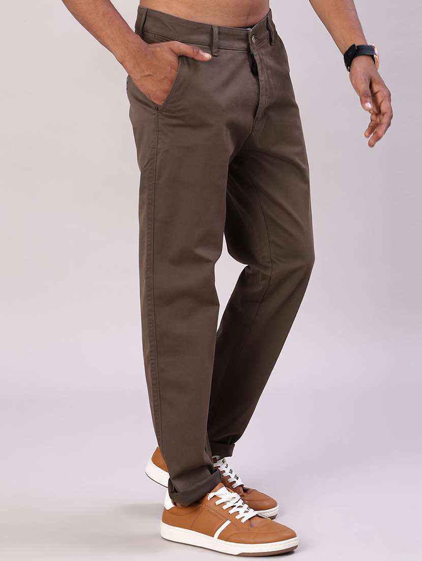 men solid mid rise flat front casual trouser - 22028210 -  Standard Image - 1