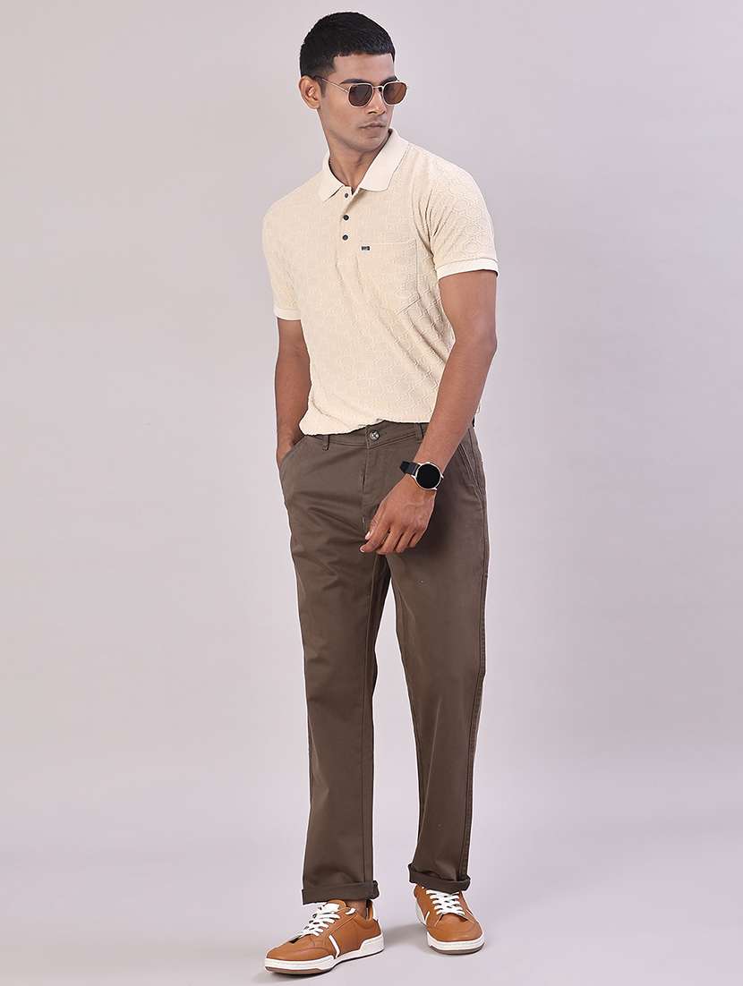 men solid mid rise flat front casual trouser - 22028210 -  Standard Image - 4