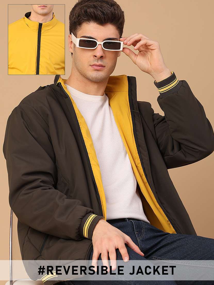 men solid long sleeve reversible bomber jacket