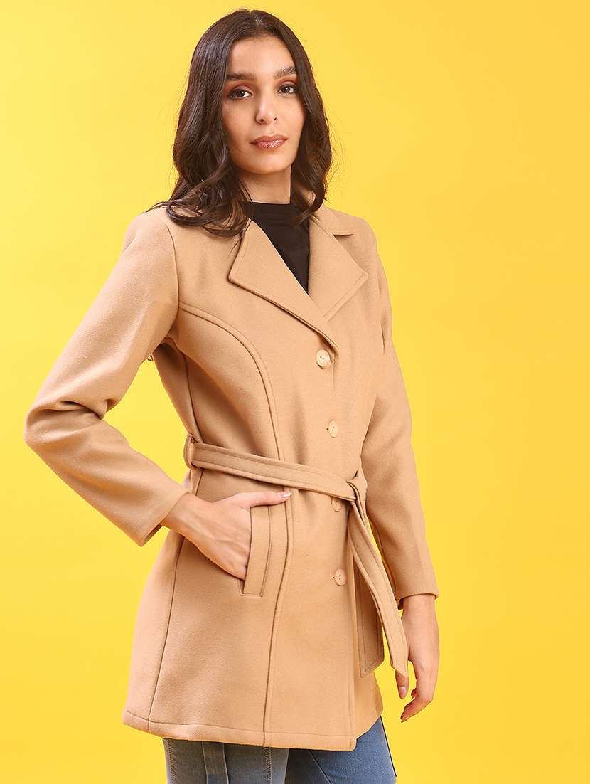 women solid lapel neck long sleeve overcoat - 22028268 -  Standard Image - 1