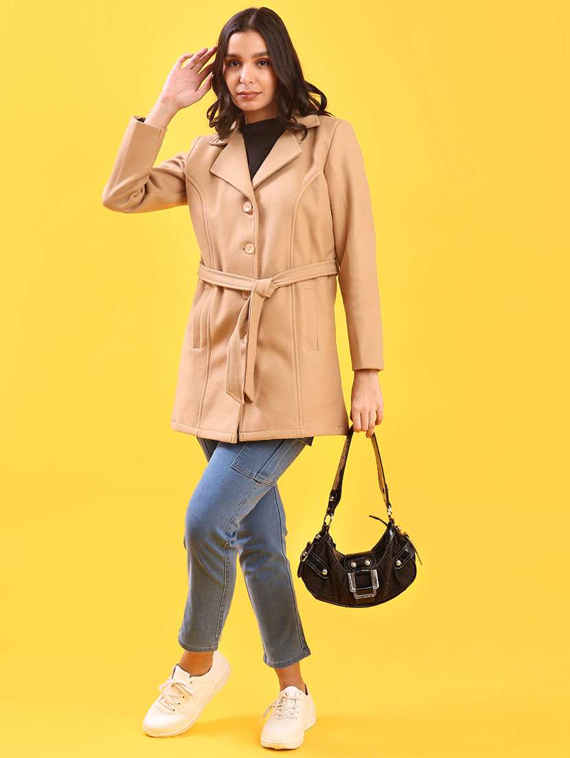 women solid lapel neck long sleeve overcoat - 22028268 -  Standard Image - 4