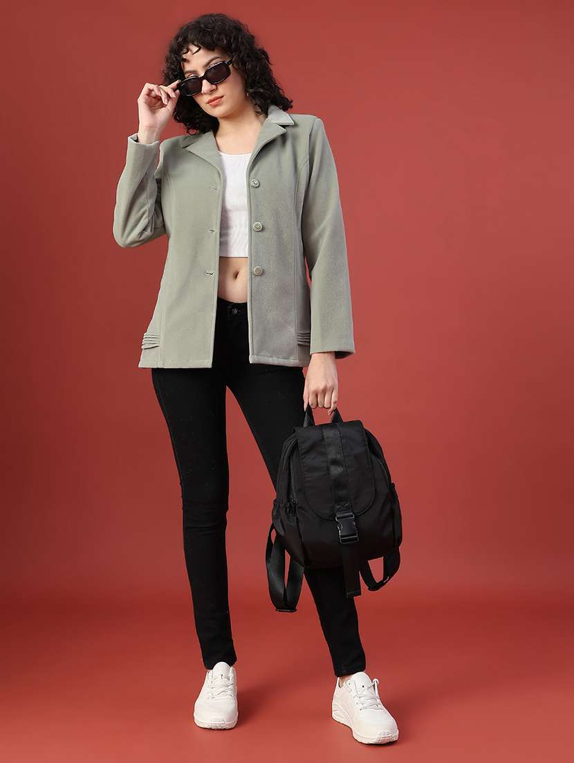 women solid lapel neck long sleeve regular coat - 22028270 -  Standard Image - 4