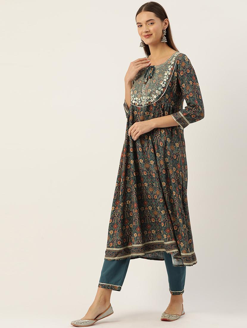women floral three quarter sleeve kurta pant with dupatta set - 22028337 -  Standard Image - 1