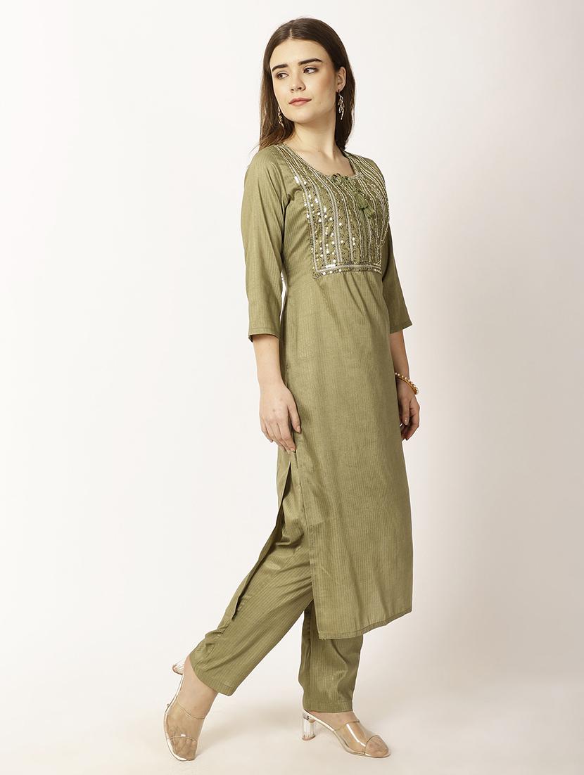 women embroidered three quarter sleeve kurta pant set - 22028341 - Standard Image - 1
