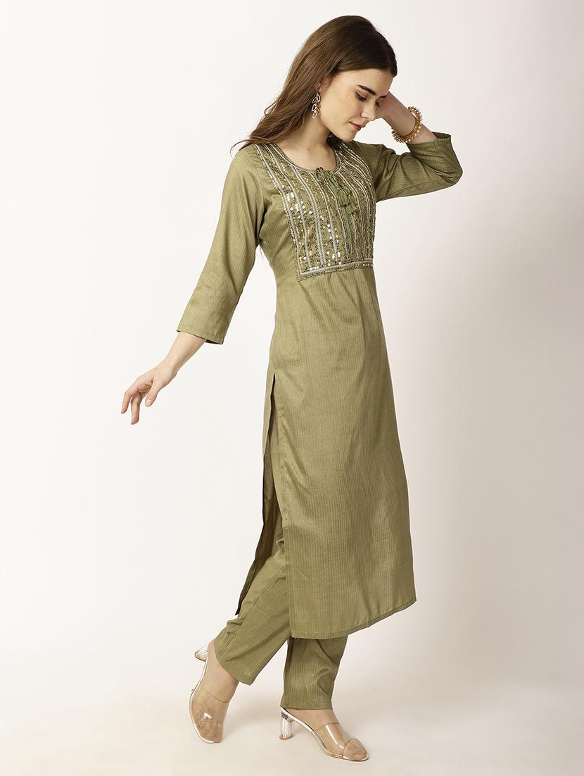 women embroidered three quarter sleeve kurta pant set - 22028341 - Standard Image - 4