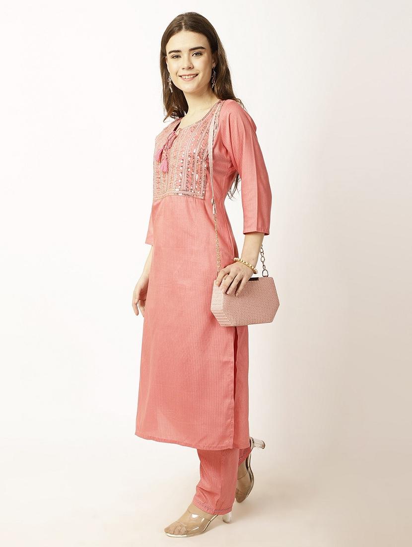 women embroidered three quarter sleeve kurta pant set - 22028342 -  Standard Image - 1