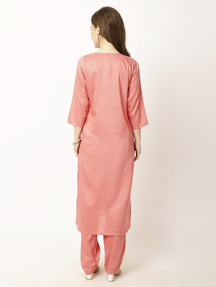 women embroidered three quarter sleeve kurta pant set - 22028342 - Standard Image - 4