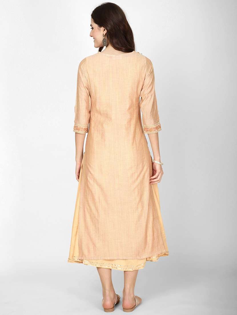 women beige three quarter sleeve ethnic dress - 22028343 -  Standard Image - 4