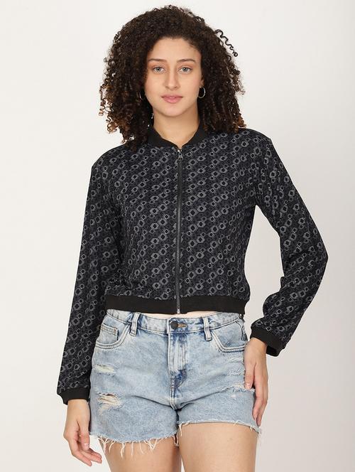 women printed long sleeve crop biker jacket - 22028346 -  Standard Image - 0
