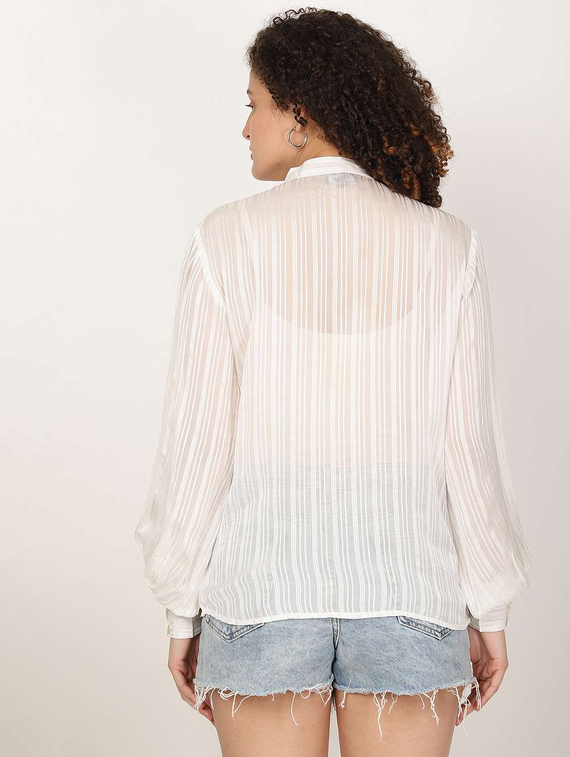 women white striped puff sleeve shirt top - 22028361 -  Standard Image - 1