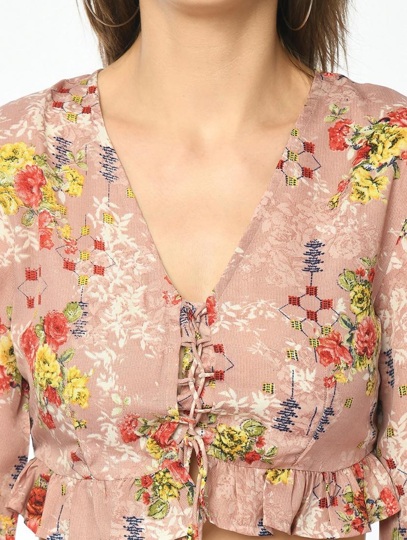 women floral print bell sleeve crop top - 22028369 - Standard Image - 4
