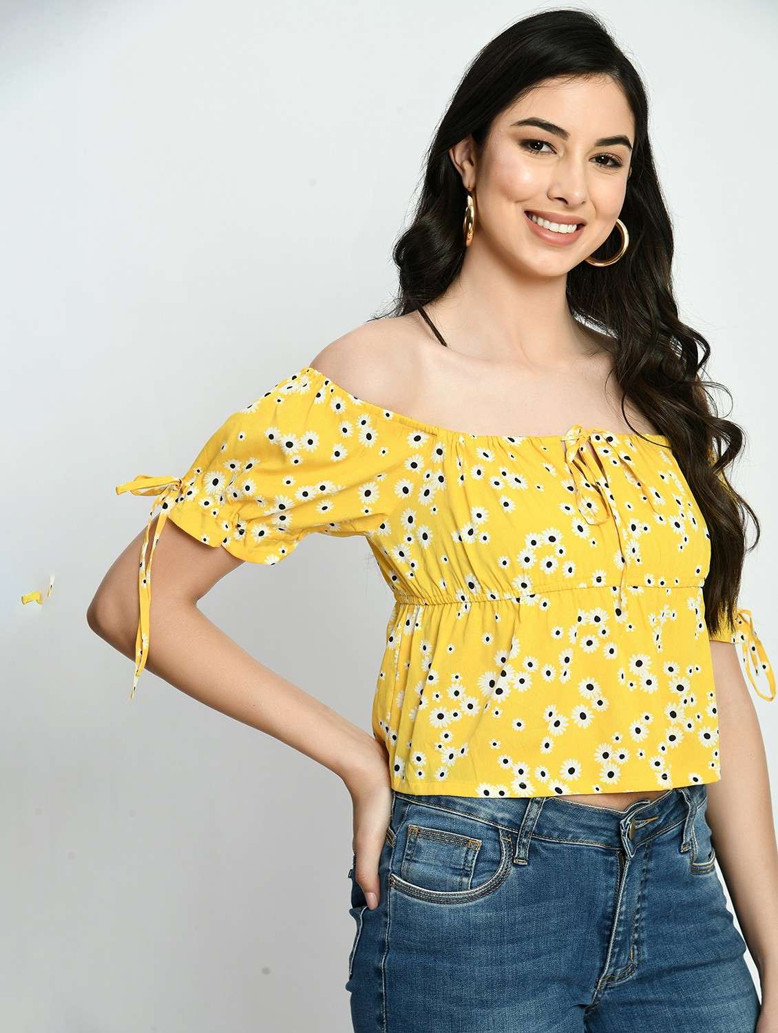 women floral print off shoulder crop top - 22028370 -  Standard Image - 1